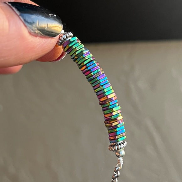 Double layer unicorn rainbow stones stainless steel adjustable choker necklace - Picture 2 of 14